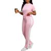 imagePINSV Womens 2 Piece Outfits Short Sleeve Tops Sweatpants Colorblock Lounge Sets TracksuitsPink