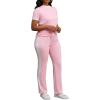 imagePINSV Womens 2 Piece Outfits Short Sleeve Tops Sweatpants Colorblock Lounge Sets TracksuitsPink