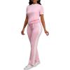 imagePINSV Womens 2 Piece Outfits Short Sleeve Tops Sweatpants Colorblock Lounge Sets TracksuitsPink