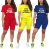 imagePINSV Womens 2 Piece Outfits Summer Printing Bodycon Short Pants Workout Sets Letter Red L