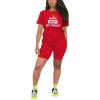 imagePINSV Womens 2 Piece Outfits Summer Printing Bodycon Short Pants Workout Sets Letter Red L