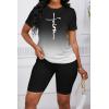 imagePINSV Womens 2 Piece Outfits Summer Printing Bodycon Short Pants Workout Sets24black