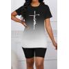 imagePINSV Womens 2 Piece Outfits Summer Printing Bodycon Short Pants Workout Sets24black