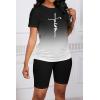 imagePINSV Womens 2 Piece Outfits Summer Printing Bodycon Short Pants Workout Sets24black