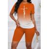 imagePINSV Womens 2 Piece Outfits Summer Printing Bodycon Short Pants Workout Sets24orange Gradient
