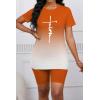 imagePINSV Womens 2 Piece Outfits Summer Printing Bodycon Short Pants Workout Sets24orange Gradient