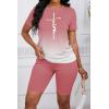 imagePINSV Womens 2 Piece Outfits Summer Printing Bodycon Short Pants Workout Sets24pink Gradient