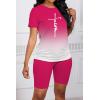 imagePINSV Womens 2 Piece Outfits Summer Printing Bodycon Short Pants Workout Sets24rose Red Gradient