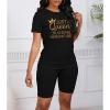imagePINSV Womens 2 Piece Outfits Summer Printing Bodycon Short Pants Workout Sets25black