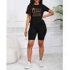imagePINSV Womens 2 Piece Outfits Summer Printing Bodycon Short Pants Workout Sets25black