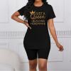 imagePINSV Womens 2 Piece Outfits Summer Printing Bodycon Short Pants Workout Sets25black