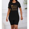 imagePINSV Womens 2 Piece Outfits Summer Printing Bodycon Short Pants Workout Sets25black