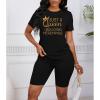 imagePINSV Womens 2 Piece Outfits Summer Printing Bodycon Short Pants Workout Sets25black