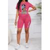 imagePINSV Womens 2 Piece Outfits Summer Printing Bodycon Short Pants Workout Sets28rose Red
