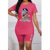 imagePINSV Womens 2 Piece Outfits Summer Printing Bodycon Short Pants Workout Sets28rose Red