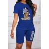 imagePINSV Womens 2 Piece Outfits Summer Printing Bodycon Short Pants Workout Sets28royal Blue