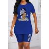 imagePINSV Womens 2 Piece Outfits Summer Printing Bodycon Short Pants Workout Sets28royal Blue