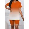 imagePINSV Womens 2 Piece Outfits Summer Printing Bodycon Short Pants Workout Sets5orange Gradient
