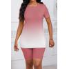 imagePINSV Womens 2 Piece Outfits Summer Printing Bodycon Short Pants Workout Sets5pink Gradient