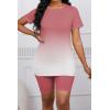 imagePINSV Womens 2 Piece Outfits Summer Printing Bodycon Short Pants Workout Sets5pink Gradient