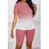 imagePINSV Womens 2 Piece Outfits Summer Printing Bodycon Short Pants Workout Sets5pink Gradient