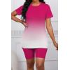 imagePINSV Womens 2 Piece Outfits Summer Printing Bodycon Short Pants Workout Sets5rose Red Gradient