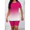imagePINSV Womens 2 Piece Outfits Summer Printing Bodycon Short Pants Workout Sets5rose Red Gradient