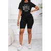 imagePINSV Womens 2 Piece Outfits Summer Printing Bodycon Short Pants Workout Sets9black