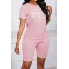 imagePINSV Womens 2 Piece Outfits Summer Printing Bodycon Short Pants Workout Sets9pink Print