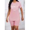 imagePINSV Womens 2 Piece Outfits Summer Printing Bodycon Short Pants Workout Sets9pink Print