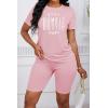 imagePINSV Womens 2 Piece Outfits Summer Printing Bodycon Short Pants Workout Sets9pink Print