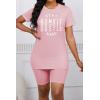 imagePINSV Womens 2 Piece Outfits Summer Printing Bodycon Short Pants Workout Sets9pink Print