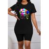 imagePINSV Womens 2 Piece Outfits Summer Printing Bodycon Short Pants Workout SetsAblack