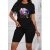 imagePINSV Womens 2 Piece Outfits Summer Printing Bodycon Short Pants Workout SetsAblack