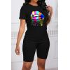 imagePINSV Womens 2 Piece Outfits Summer Printing Bodycon Short Pants Workout SetsAblack