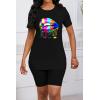 imagePINSV Womens 2 Piece Outfits Summer Printing Bodycon Short Pants Workout SetsAblack
