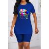 imagePINSV Womens 2 Piece Outfits Summer Printing Bodycon Short Pants Workout SetsAblue