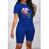 imagePINSV Womens 2 Piece Outfits Summer Printing Bodycon Short Pants Workout SetsAblue