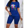 imagePINSV Womens 2 Piece Outfits Summer Printing Bodycon Short Pants Workout SetsAblue