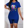 imagePINSV Womens 2 Piece Outfits Summer Printing Bodycon Short Pants Workout SetsAblue
