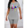 imagePINSV Womens 2 Piece Outfits Summer Printing Bodycon Short Pants Workout SetsAgrey