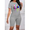 imagePINSV Womens 2 Piece Outfits Summer Printing Bodycon Short Pants Workout SetsAgrey