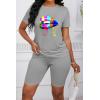 imagePINSV Womens 2 Piece Outfits Summer Printing Bodycon Short Pants Workout SetsAgrey