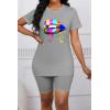 imagePINSV Womens 2 Piece Outfits Summer Printing Bodycon Short Pants Workout SetsAgrey