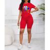 imagePINSV Womens 2 Piece Outfits Summer Printing Bodycon Short Pants Workout SetsAred