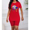 imagePINSV Womens 2 Piece Outfits Summer Printing Bodycon Short Pants Workout SetsAred