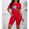imagePINSV Womens 2 Piece Outfits Summer Printing Bodycon Short Pants Workout SetsAred