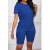 imagePINSV Womens 2 Piece Outfits Summer Printing Bodycon Short Pants Workout SetsBblue