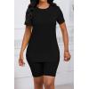 imagePINSV Womens 2 Piece Outfits Summer Printing Bodycon Short Pants Workout SetsBsolid Black