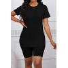 imagePINSV Womens 2 Piece Outfits Summer Printing Bodycon Short Pants Workout SetsBsolid Black